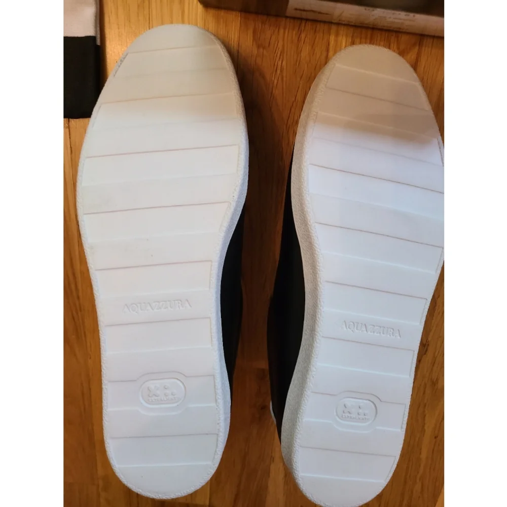 🆕️ Aquazzura The A Sneakers Black White 9.5 Preppy Streetwear Skater Minimalist - Picture 11 of 13